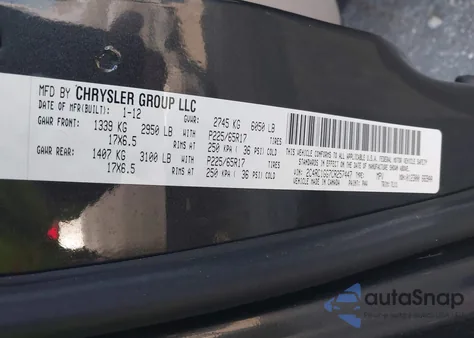 2012 Chrysler Town & Country Limited z USA, uszkodzony, nr VIN 2C4RC1GG7CR257447